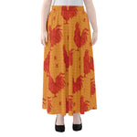 Chinese Rooster Pattern Print Chiffon Maxi Skirt