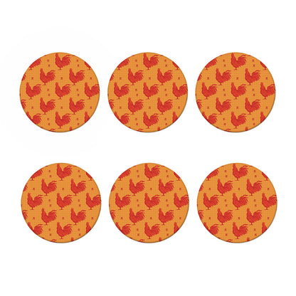 Chinese Rooster Pattern Print Coaster Set