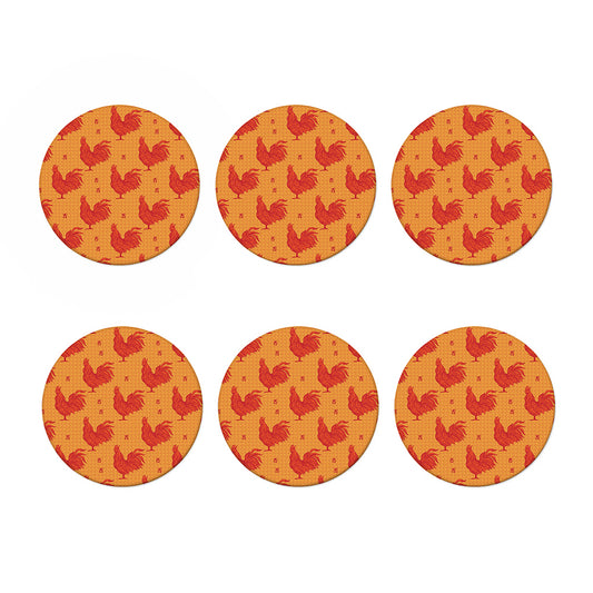 Chinese Rooster Pattern Print Coaster Set