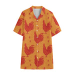 Chinese Rooster Pattern Print Cotton Hawaiian Shirt