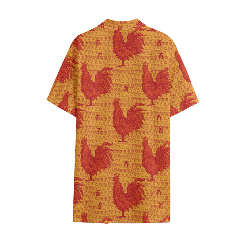 Chinese Rooster Pattern Print Cotton Hawaiian Shirt