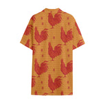 Chinese Rooster Pattern Print Cotton Hawaiian Shirt