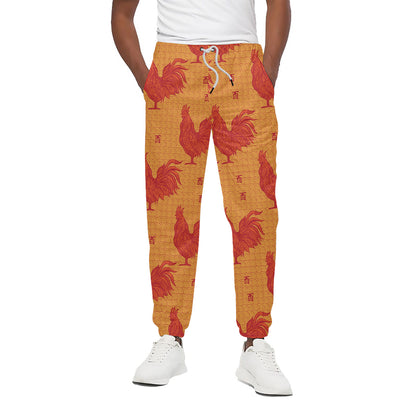 Chinese Rooster Pattern Print Cotton Pants