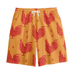Chinese Rooster Pattern Print Cotton Shorts