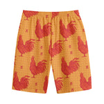 Chinese Rooster Pattern Print Cotton Shorts