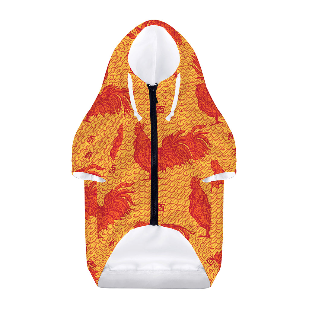 Chinese Rooster Pattern Print Dog Zip Up Hoodie