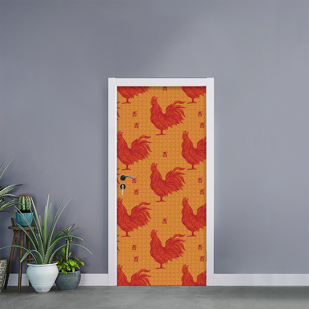 Chinese Rooster Pattern Print Door Sticker