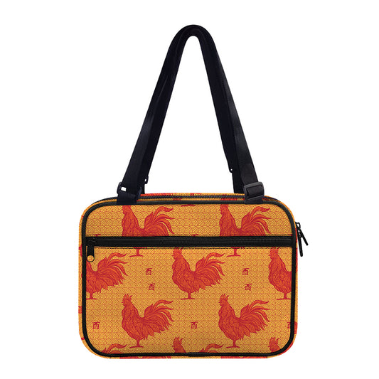 Chinese Rooster Pattern Print Double Strap Bible Bag