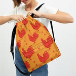 Chinese Rooster Pattern Print Drawstring Backpack