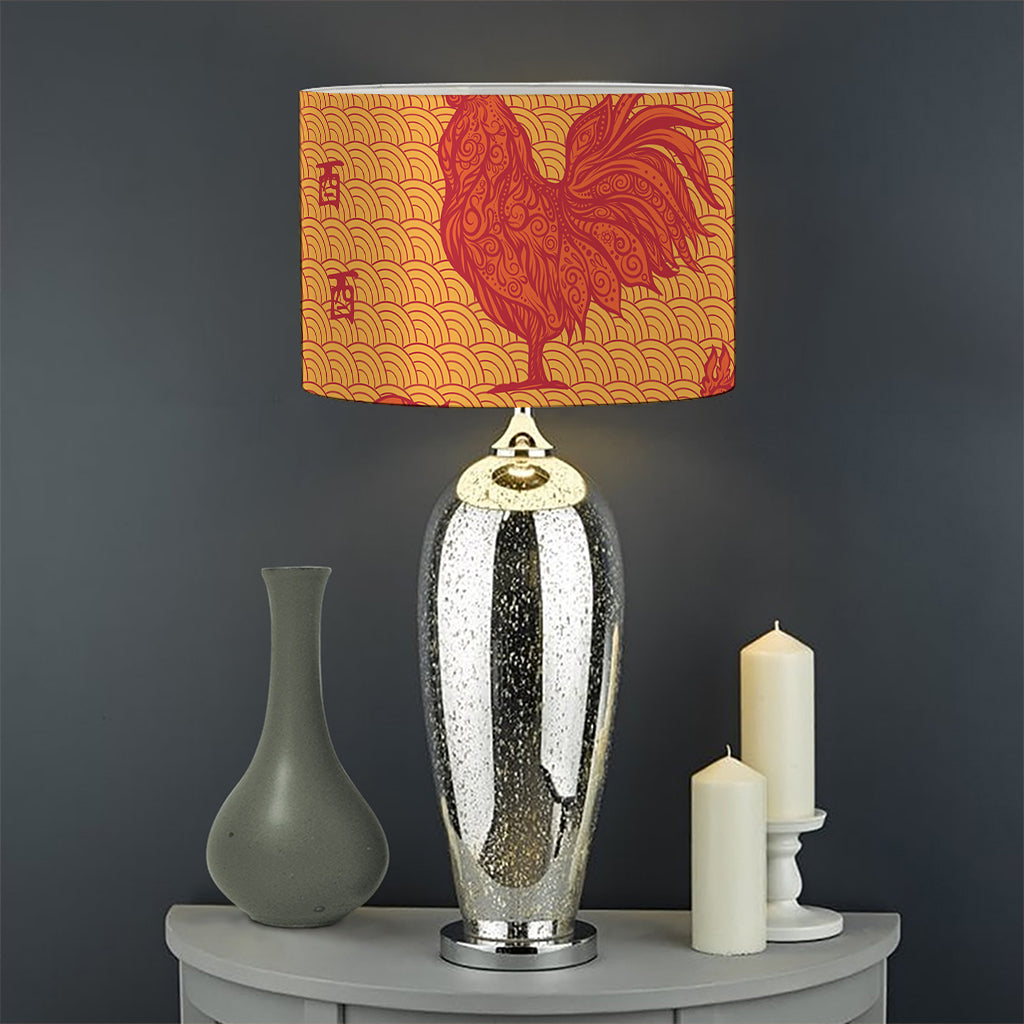 Chinese Rooster Pattern Print Drum Lamp Shade