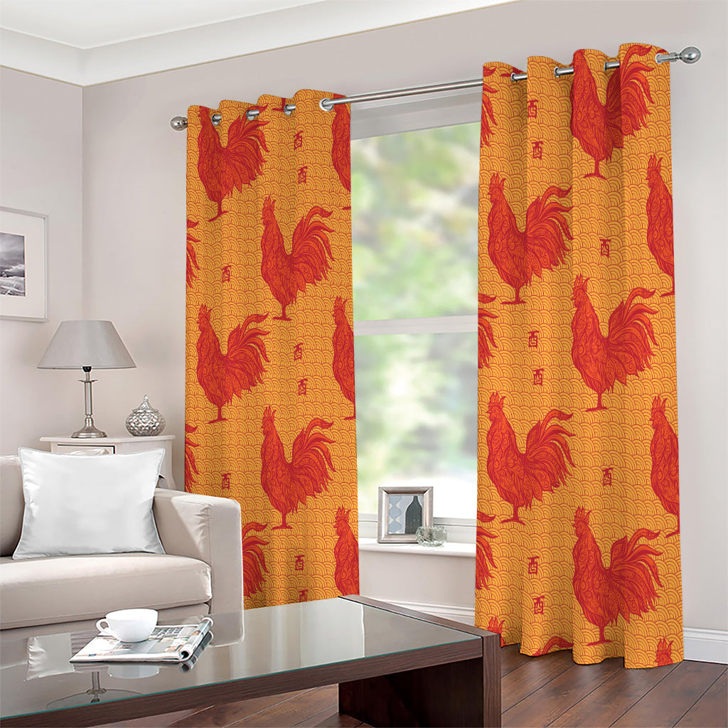 Chinese Rooster Pattern Print Extra Wide Grommet Curtains