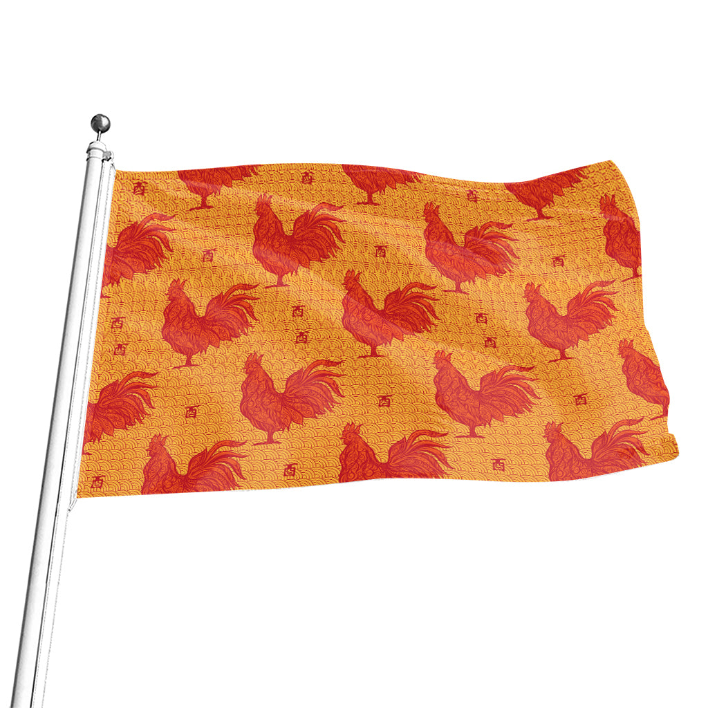 Chinese Rooster Pattern Print Flag
