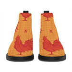 Chinese Rooster Pattern Print Flat Ankle Boots