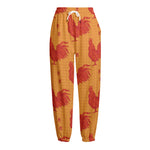 Chinese Rooster Pattern Print Fleece Lined Knit Pants