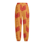 Chinese Rooster Pattern Print Fleece Lined Knit Pants