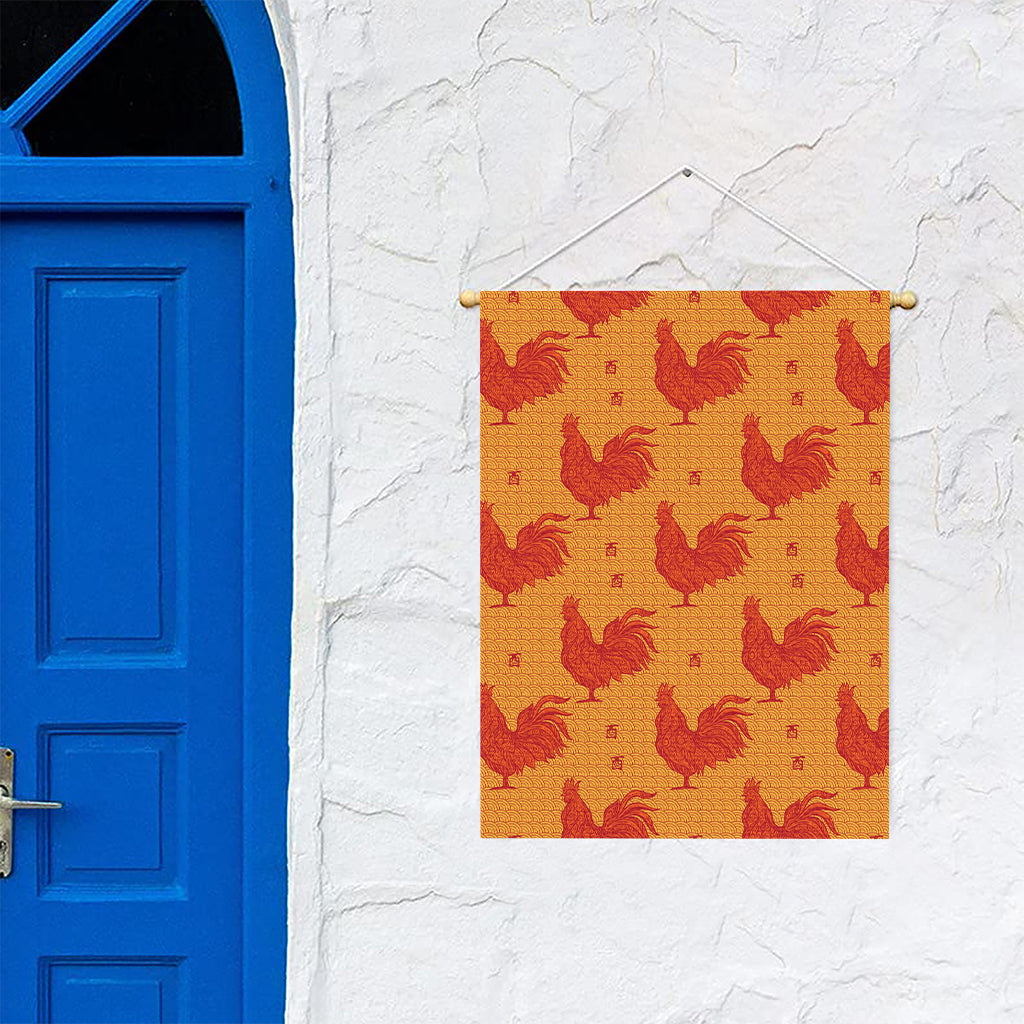 Chinese Rooster Pattern Print Garden Flag