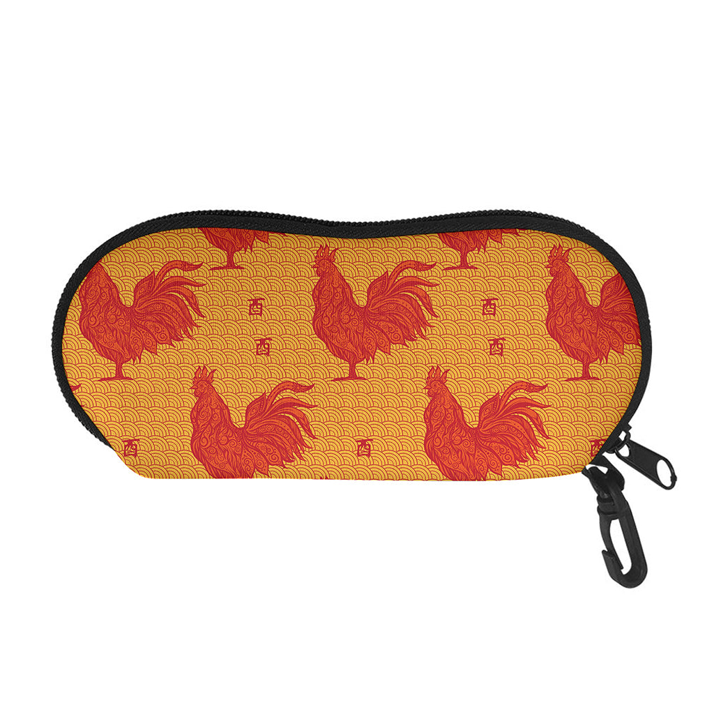 Chinese Rooster Pattern Print Glasses Case