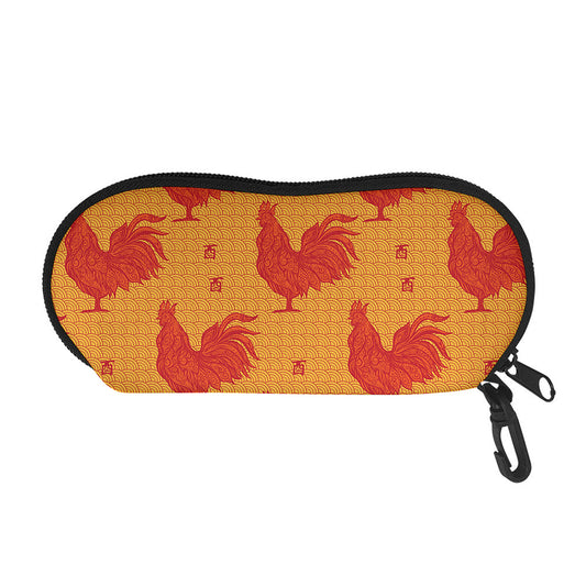 Chinese Rooster Pattern Print Glasses Case