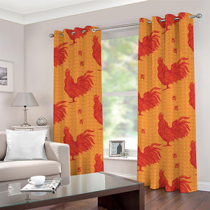 Chinese Rooster Pattern Print Grommet Curtains