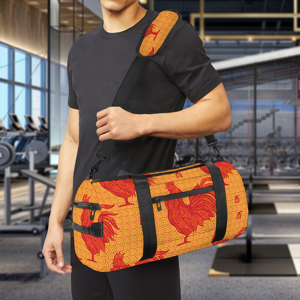 Chinese Rooster Pattern Print Gym Bag