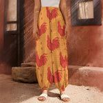 Chinese Rooster Pattern Print Harem Pants