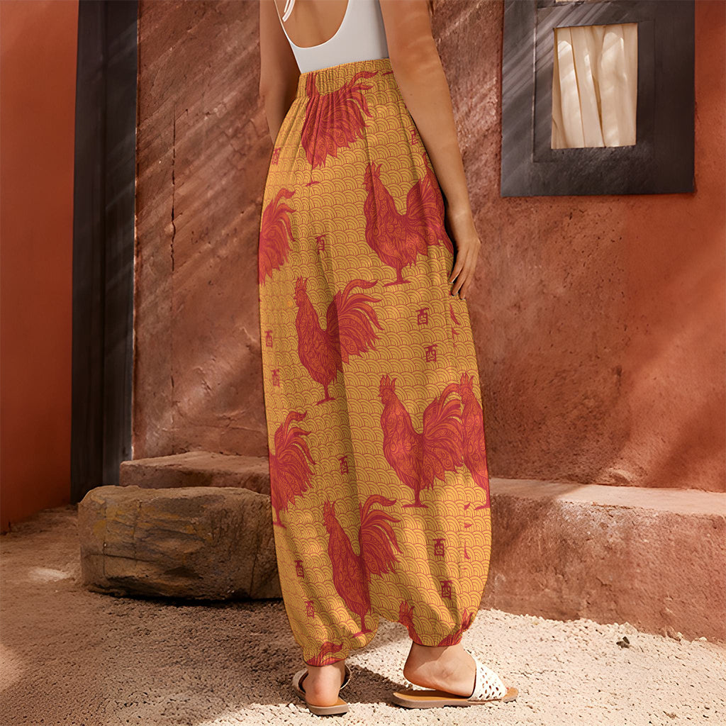 Chinese Rooster Pattern Print Harem Pants