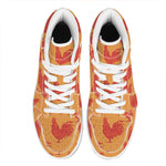 Chinese Rooster Pattern Print High Top Leather Sneakers