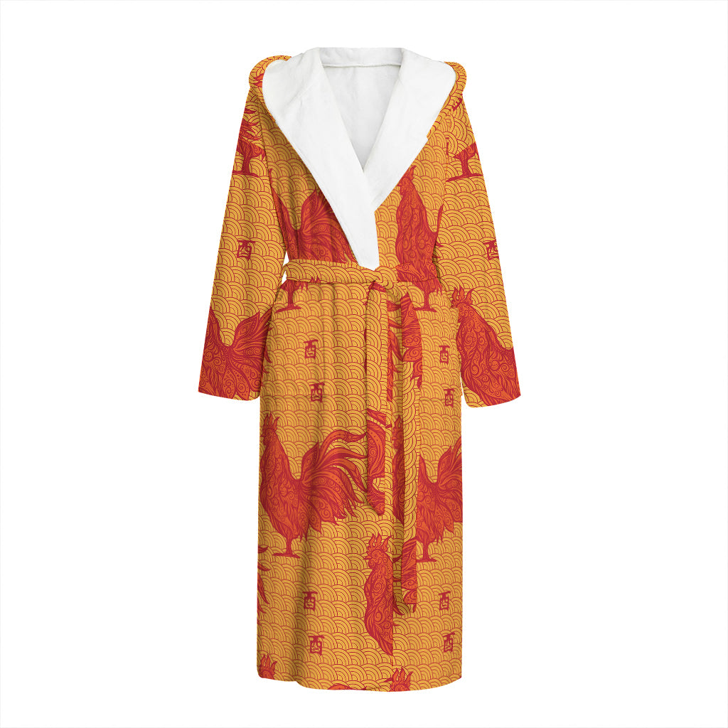 Chinese Rooster Pattern Print Hooded Bathrobe