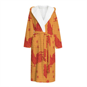 Chinese Rooster Pattern Print Hooded Bathrobe