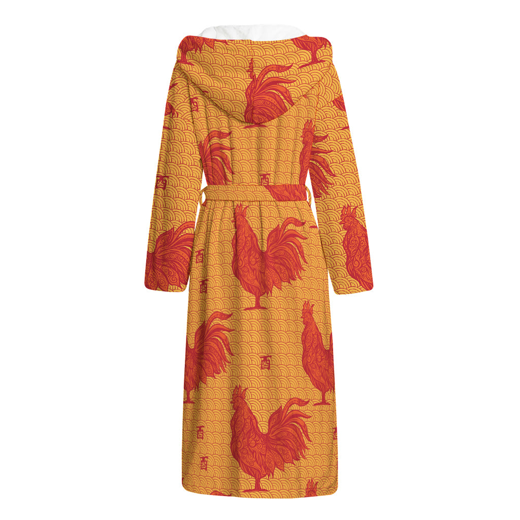 Chinese Rooster Pattern Print Hooded Bathrobe