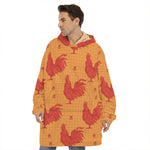 Chinese Rooster Pattern Print Hoodie Blanket