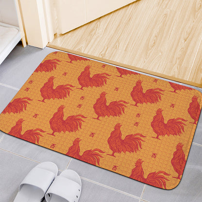 Chinese Rooster Pattern Print Indoor Door Mat