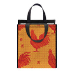 Chinese Rooster Pattern Print Insulated Lunch Tote
