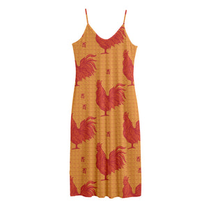 Chinese Rooster Pattern Print Jersey Midi Cami Dress