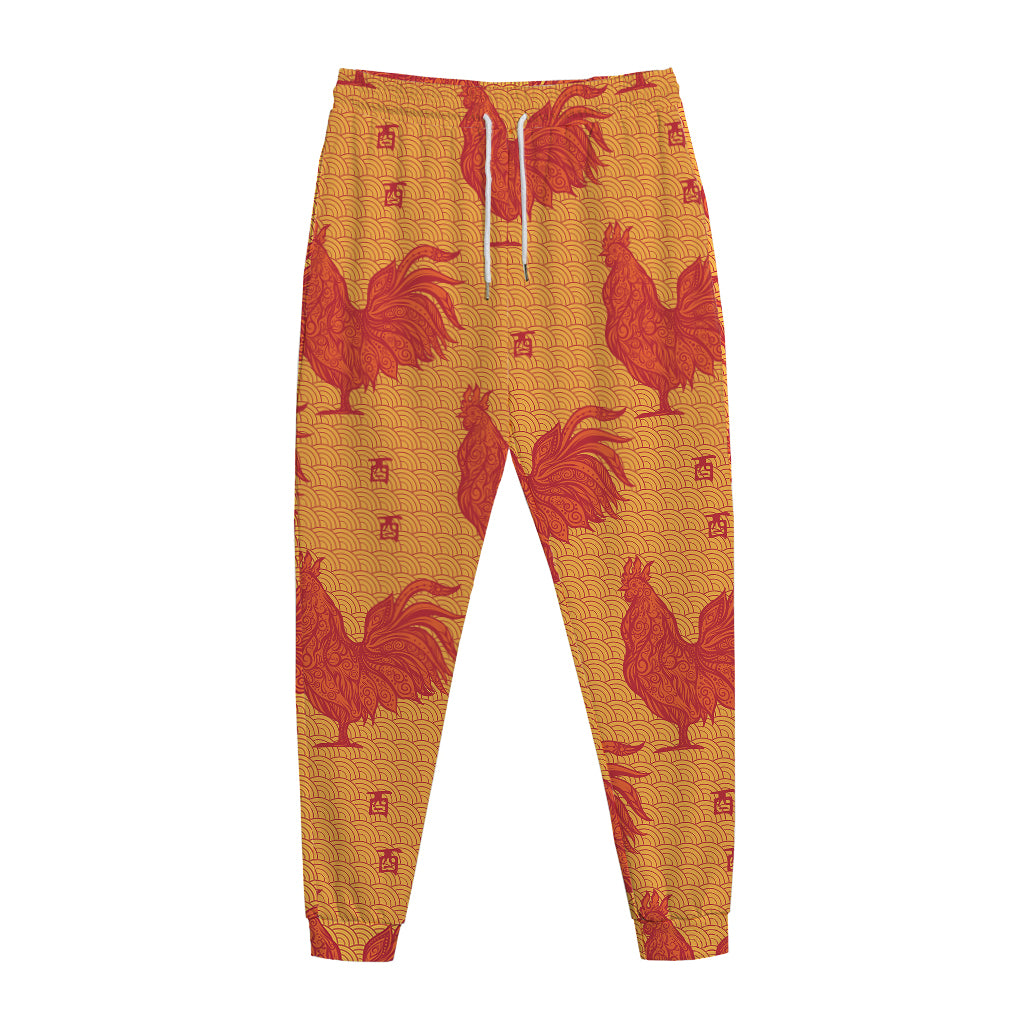 Chinese Rooster Pattern Print Jogger Pants