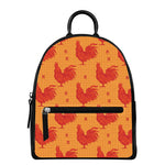 Chinese Rooster Pattern Print Leather Backpack