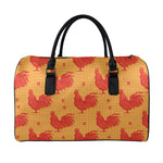 Chinese Rooster Pattern Print Leather Duffle Bag