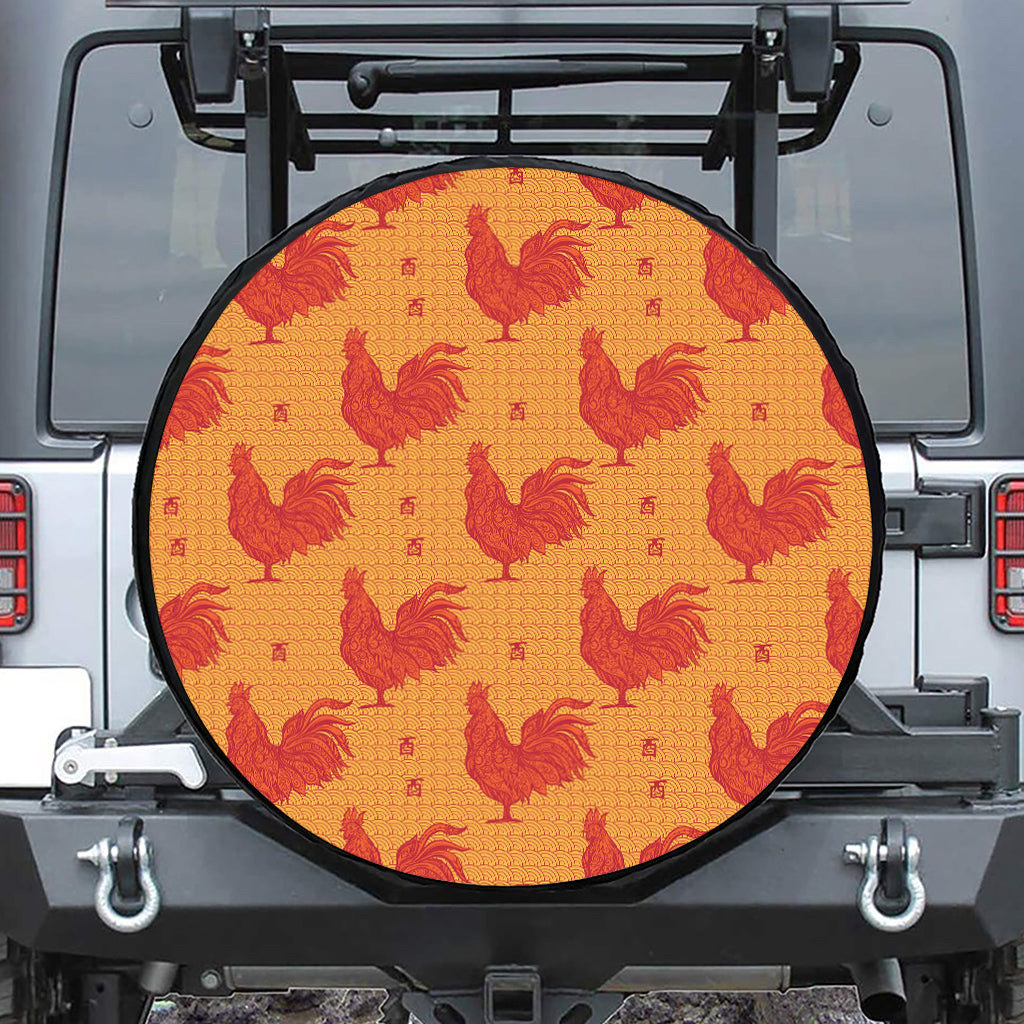 Chinese Rooster Pattern Print Leather Spare Tire Cover