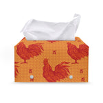 Chinese Rooster Pattern Print Leather Tissue Box Cover