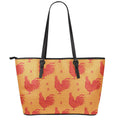 Chinese Rooster Pattern Print Leather Tote Bag With Zipper