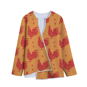 Chinese Rooster Pattern Print Long Sleeve Short Coat