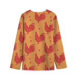 Chinese Rooster Pattern Print Long Sleeve Short Coat