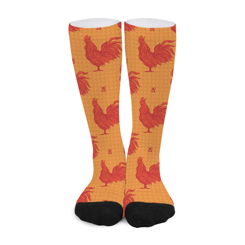 Chinese Rooster Pattern Print Long Socks