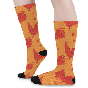 Chinese Rooster Pattern Print Long Socks