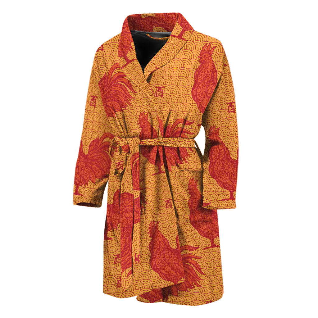 Chinese Rooster Pattern Print Men's Bathrobe