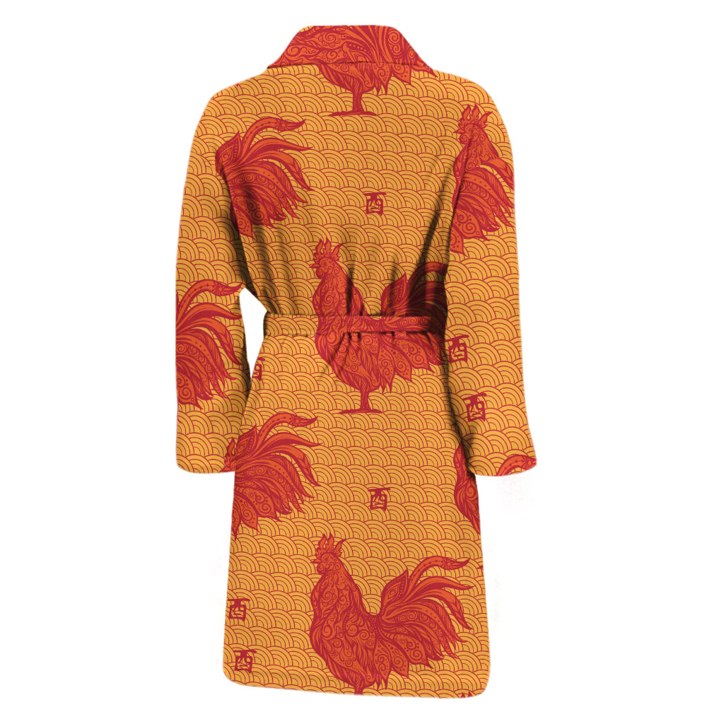 Chinese Rooster Pattern Print Men's Bathrobe