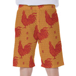 Chinese Rooster Pattern Print Men's Beach Shorts