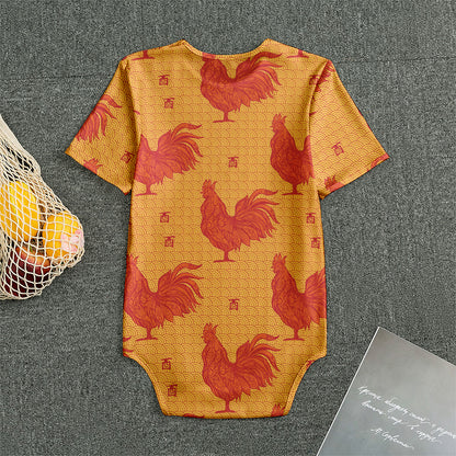 Chinese Rooster Pattern Print Men's Bodysuit