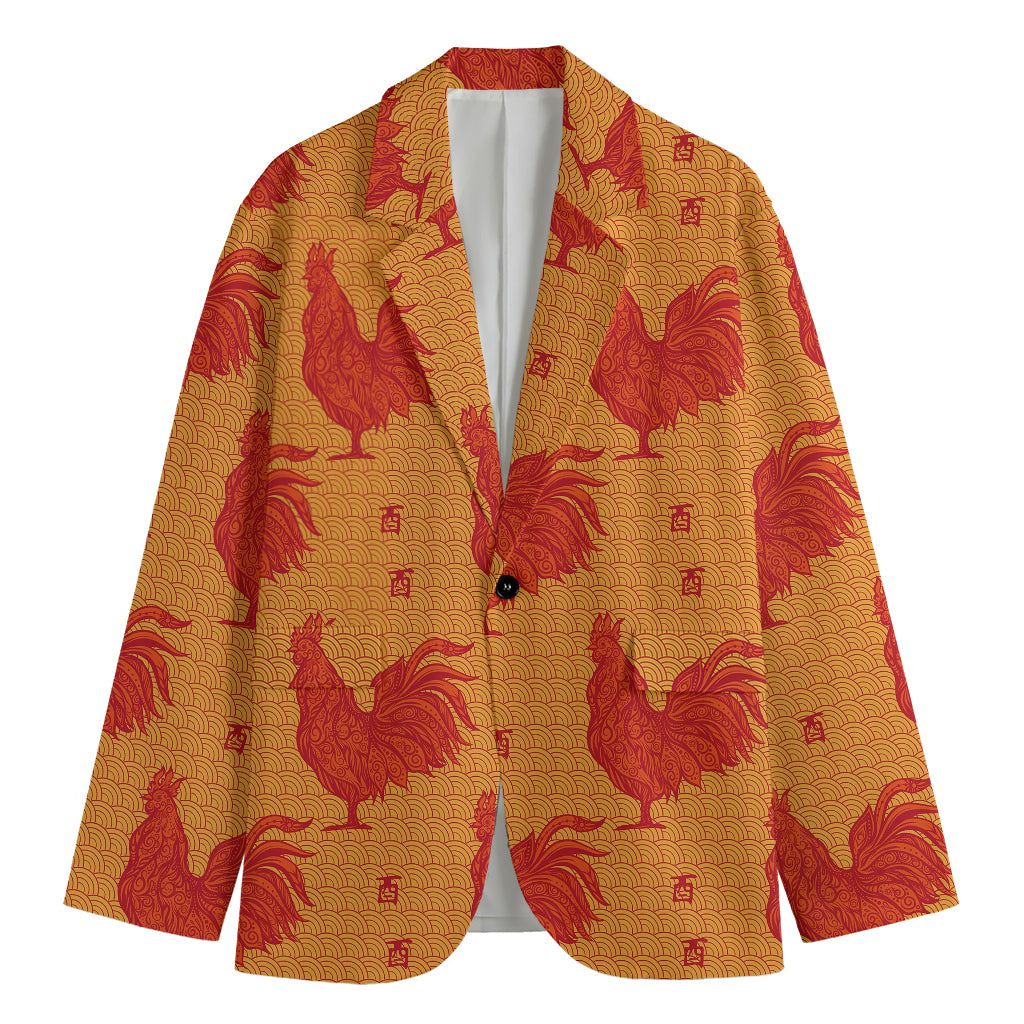 Chinese Rooster Pattern Print Men's Cotton Blazer