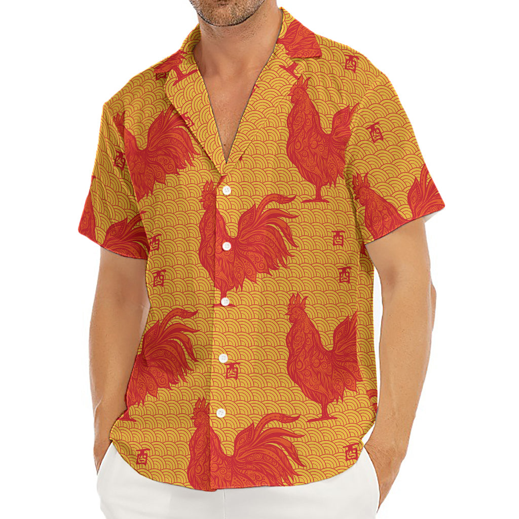 Chinese Rooster Pattern Print Men's Deep V-Neck Shirt